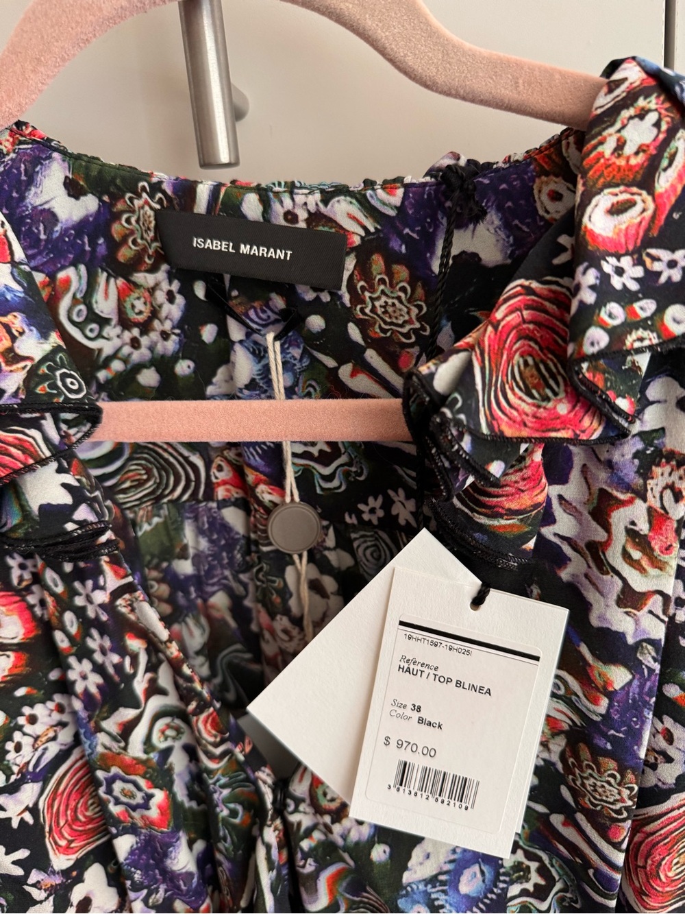 Isabel Marant Cade Floral V-Neck Ruffle Blouse - Black Multi - Picture 3 of 4